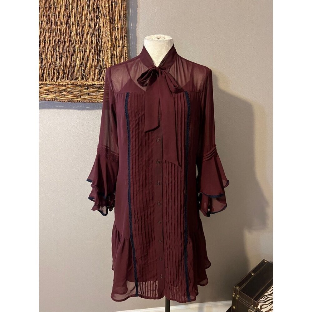 Nanette Lepore 8 Dress & Slip Maroon 3/4 Long Sleeve Whimsigoth Fairy Romantic - Picture 4 of 11